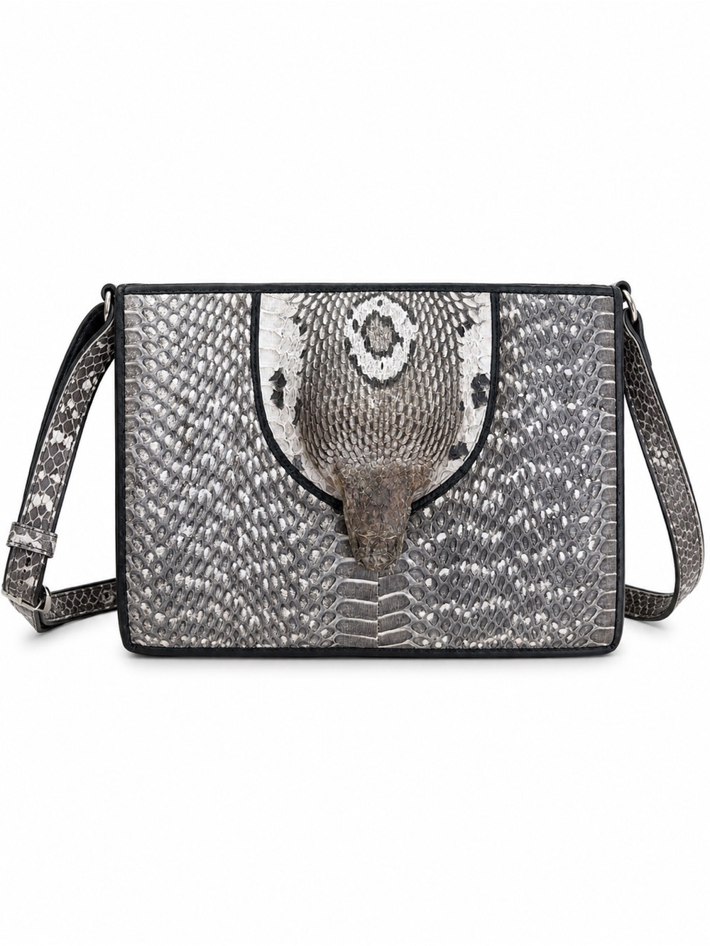 Vintage Genuine Snakeskin Shoulder Bag Cobra Head Detail Exotic Leather Purse